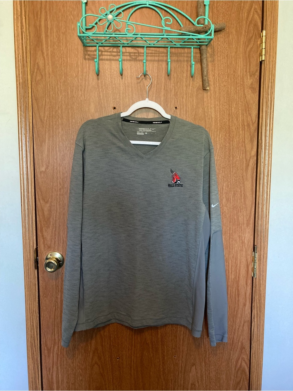 Nike Men’s Gray V-Neck Pullover with Red Logo